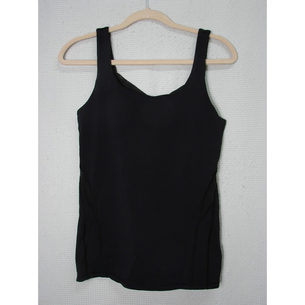 Lululemon Tank Top Sz 6 Black Mesh Strap Built In Sports Bra Stash N Run No Pads